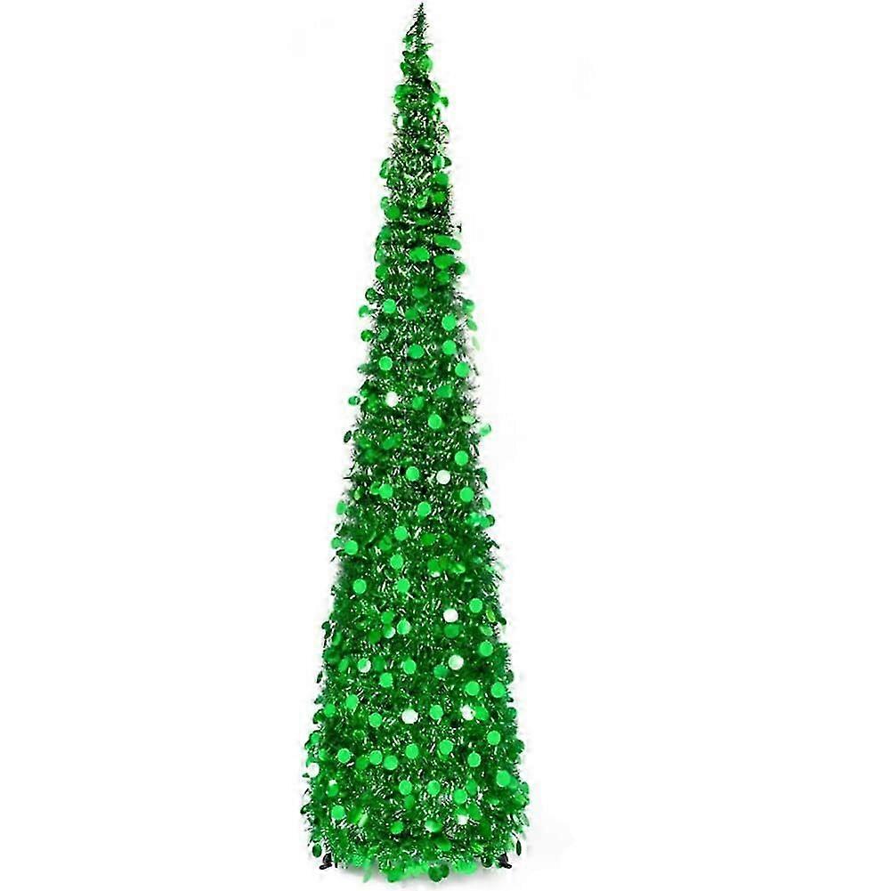 5ft Pop Up Christmas Tinsel Tree with Stand, Gorgeous Collapsible Artificial Christmas Tree for Christmas Decorations,Green,5ft