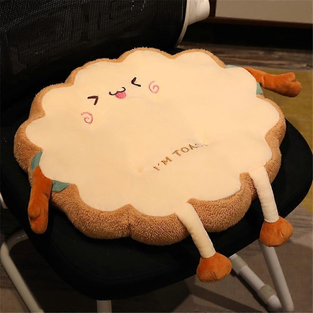 Cartoon Toast Seat Cushion 40cm, Soft Plush Back Support With Straps, Office Chair Cushion For Home Office, Model D