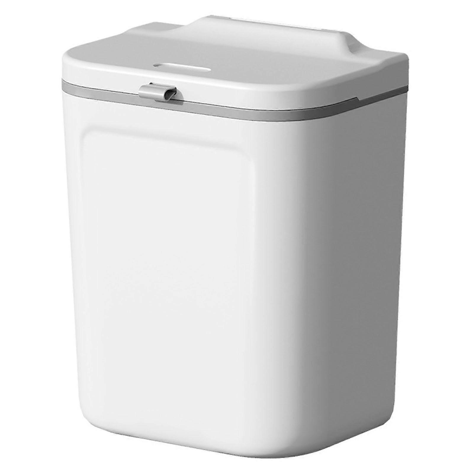 9L Trash Can White Large Capacity Space Saving Sturdy Durable Stylish Design Wall Mounted Garbage