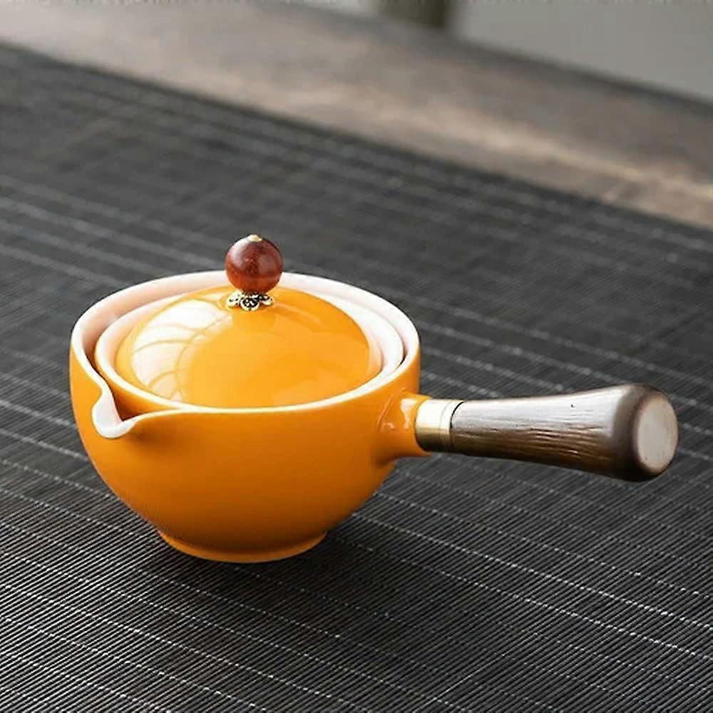 Tea Set with SelfRotating Ceramic Teapot and Cups for Travel and Home Brewing