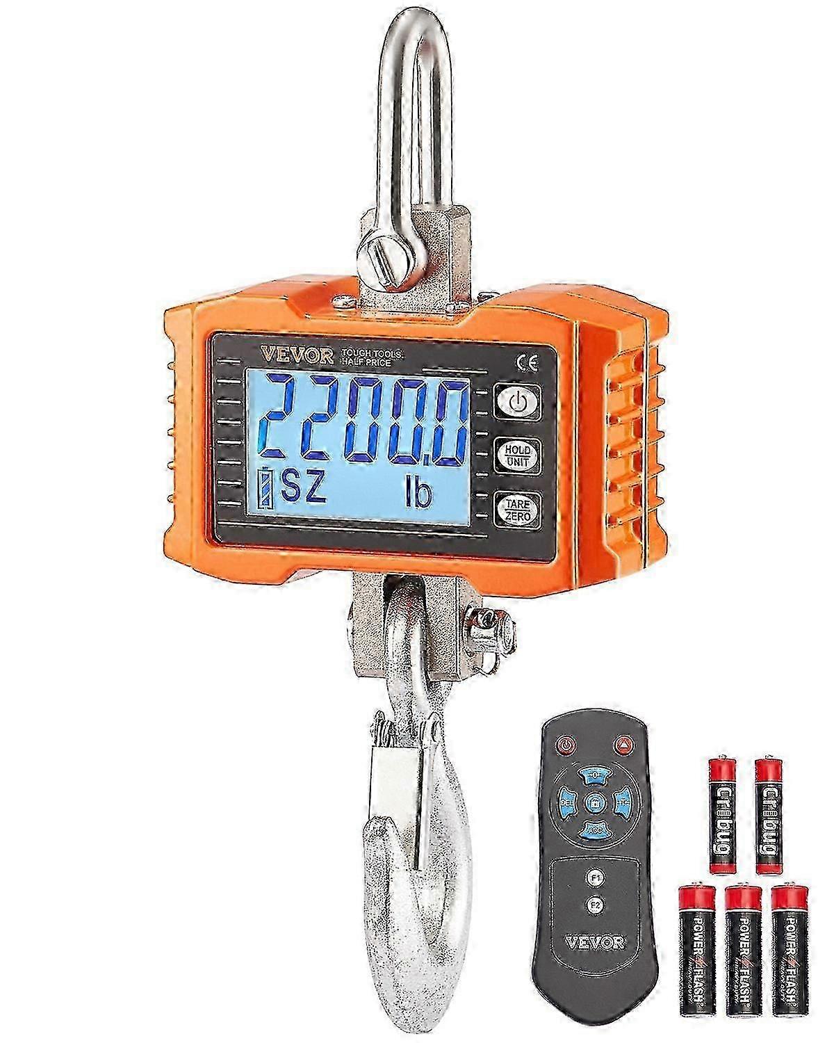 Digital Crane Scale, 2200 lbs/1000 kg, Industrial Heavy Duty Hanging Scale with Remote Control, Cast Aluminum Case & LCD Screen, Orange
