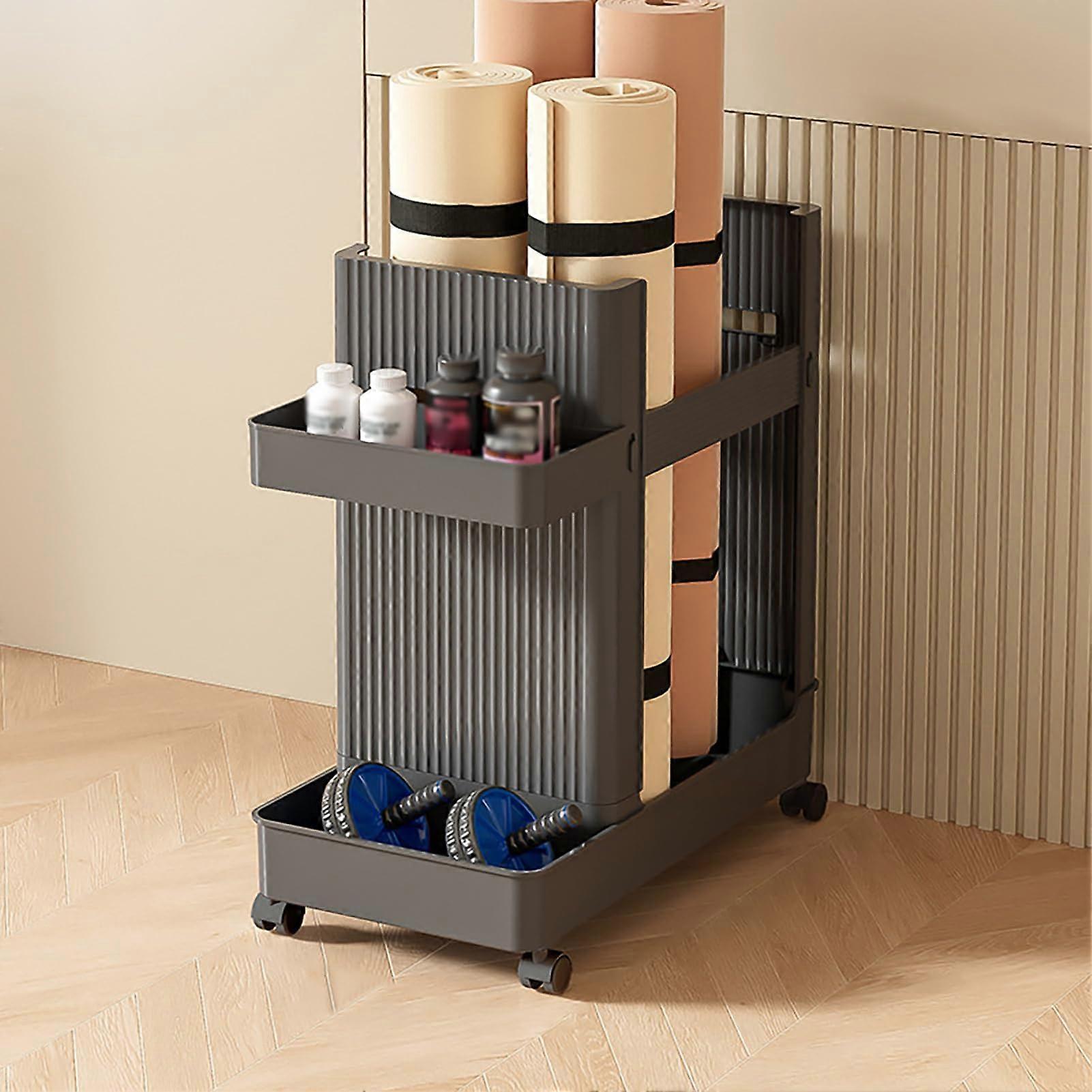 Utility Cart with Wheels for Home Gym Equipment Storage and Space Saving Black Metal Organizer