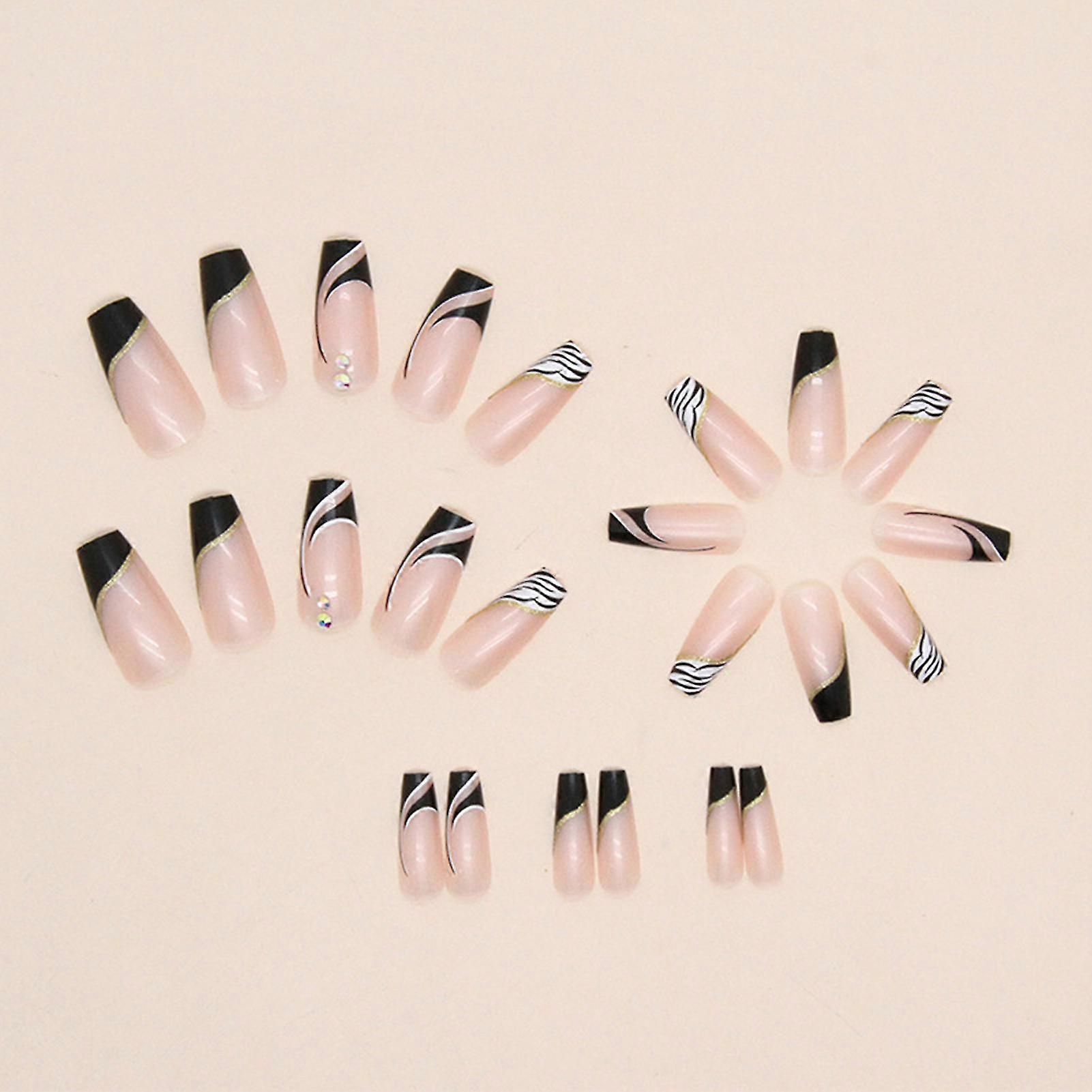 Black White Zebra Stripe Decor Fake Nails Durable Never Splitting Com