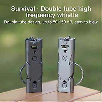Stainless Steel Emergency Survival Whistle 150dB Dual Tube Keychain Outdoor 1pcs