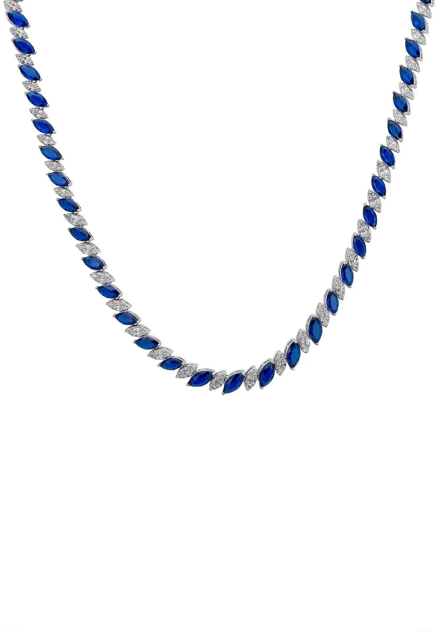 Viscountess Statement Tennis Necklace Sapphire Silver for Women, 925 Sterling Silver, Lab-Grown Sapphires, Simulated Diamonds, 42 cm Length