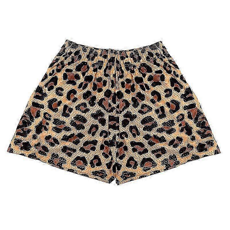 Men's Leopard Print Gym Shorts with Elastic Waist for Workout Training