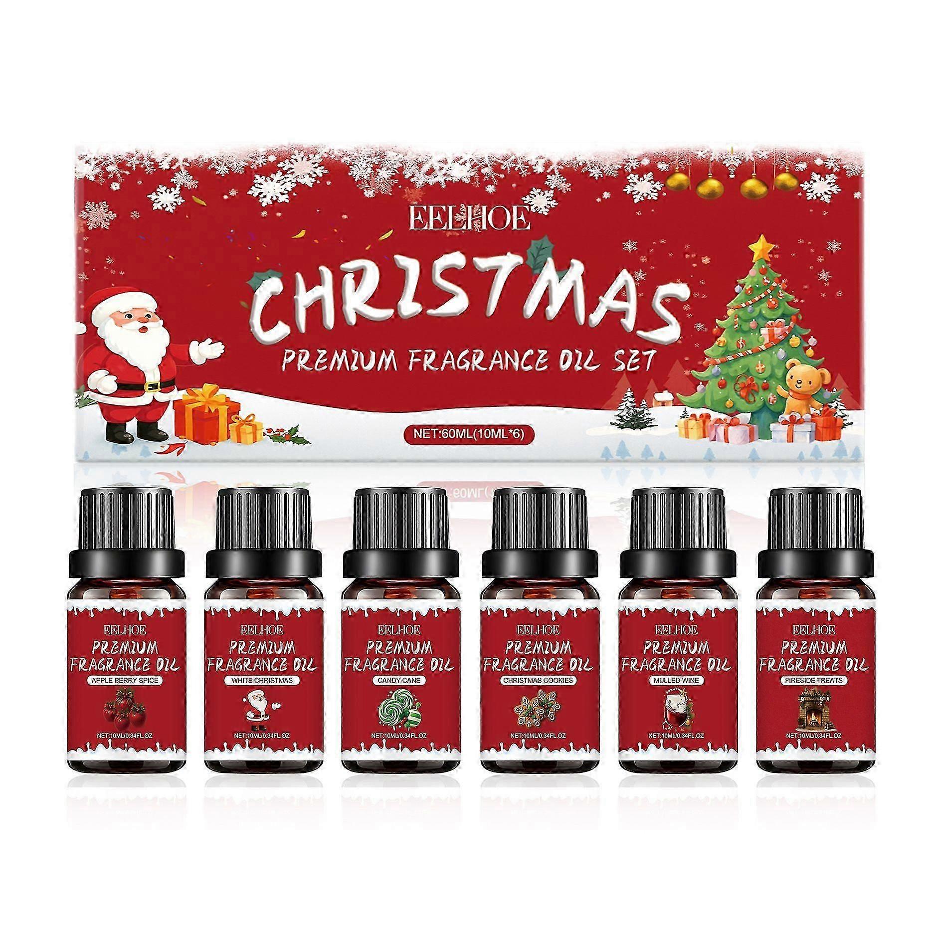 Julset med eteriska oljor | 6-pack juldoftoljor för diffusor, ljustillverkning | Julpresentset med aromaterapi för hemmet och kvinnor