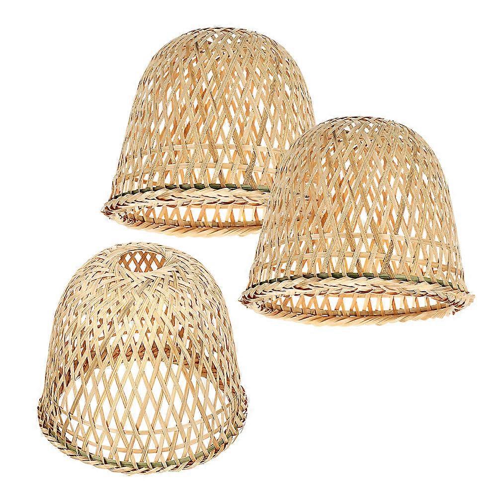 Handwoven Bamboo Lampshade for Rustic Light Fixture 3Pcs with Vintage Weaving Design