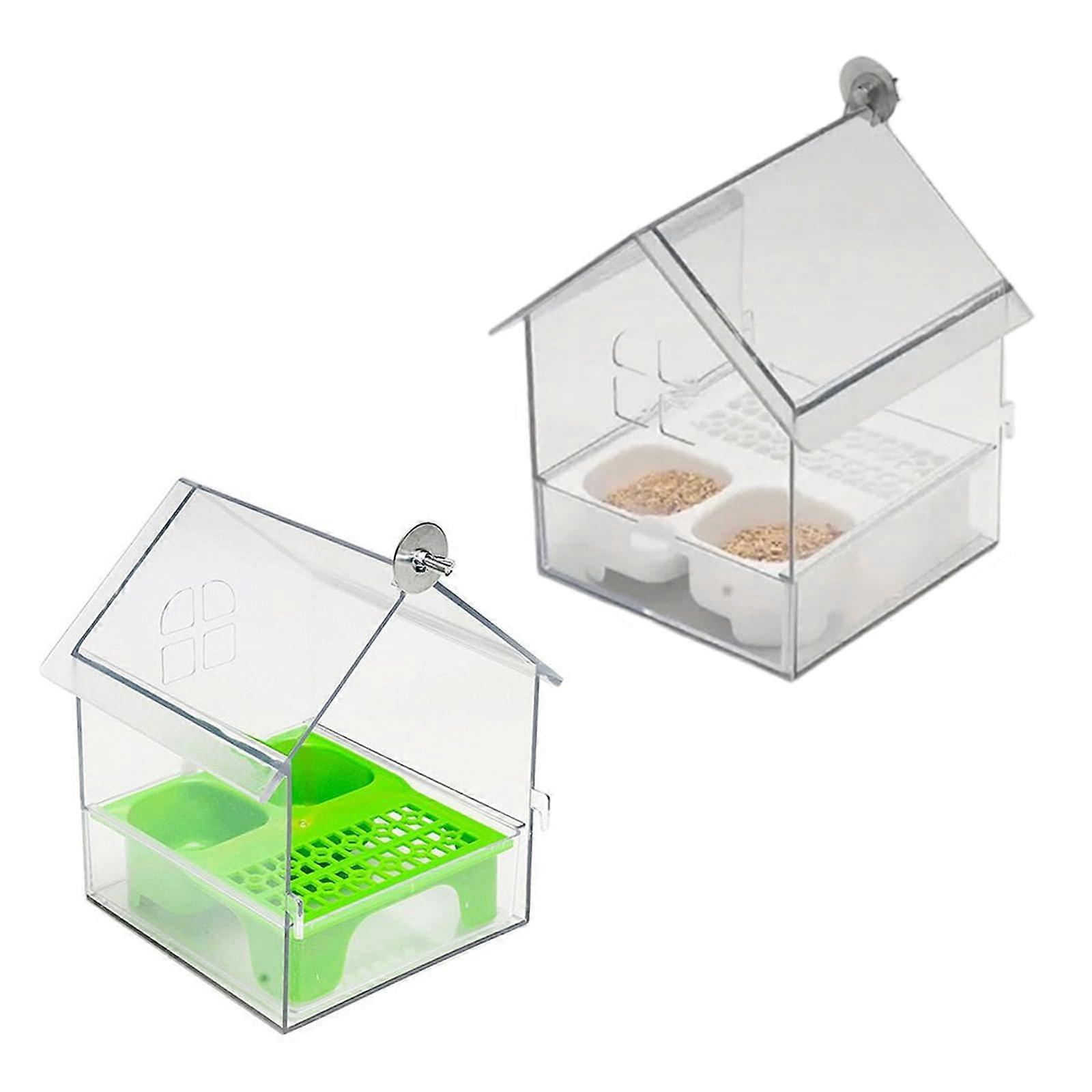 Transparent Double Chamber Bird Feeder with Weatherproof Partition and Easy Pullout Refilling