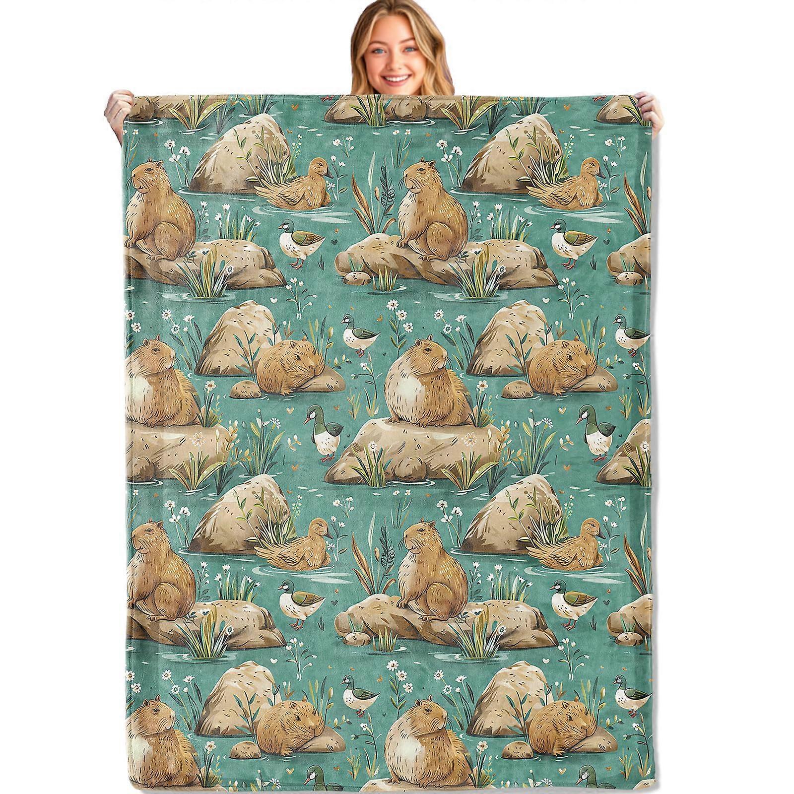 Ultra Soft Flannel Throw Blanket 50x60 Cozy Capybara Design for Couch Bed Travel and Home