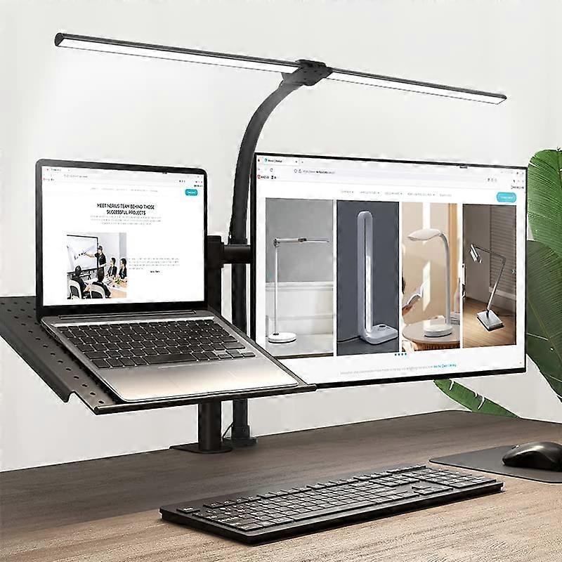 LED Desk Lamp Clamp On Dual Head Dimmable Light with Touch Controls Flexible Arm for Home Office