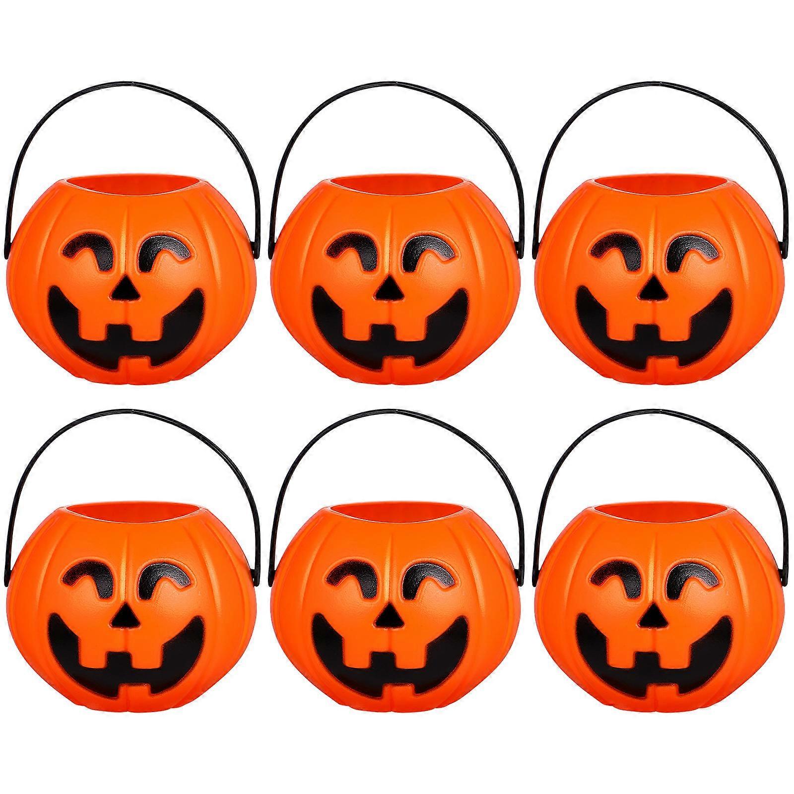 6 Pcs Mini Pumpkin Buckets Plastic Containers with Handles Halloween Buckets Assorted Styles