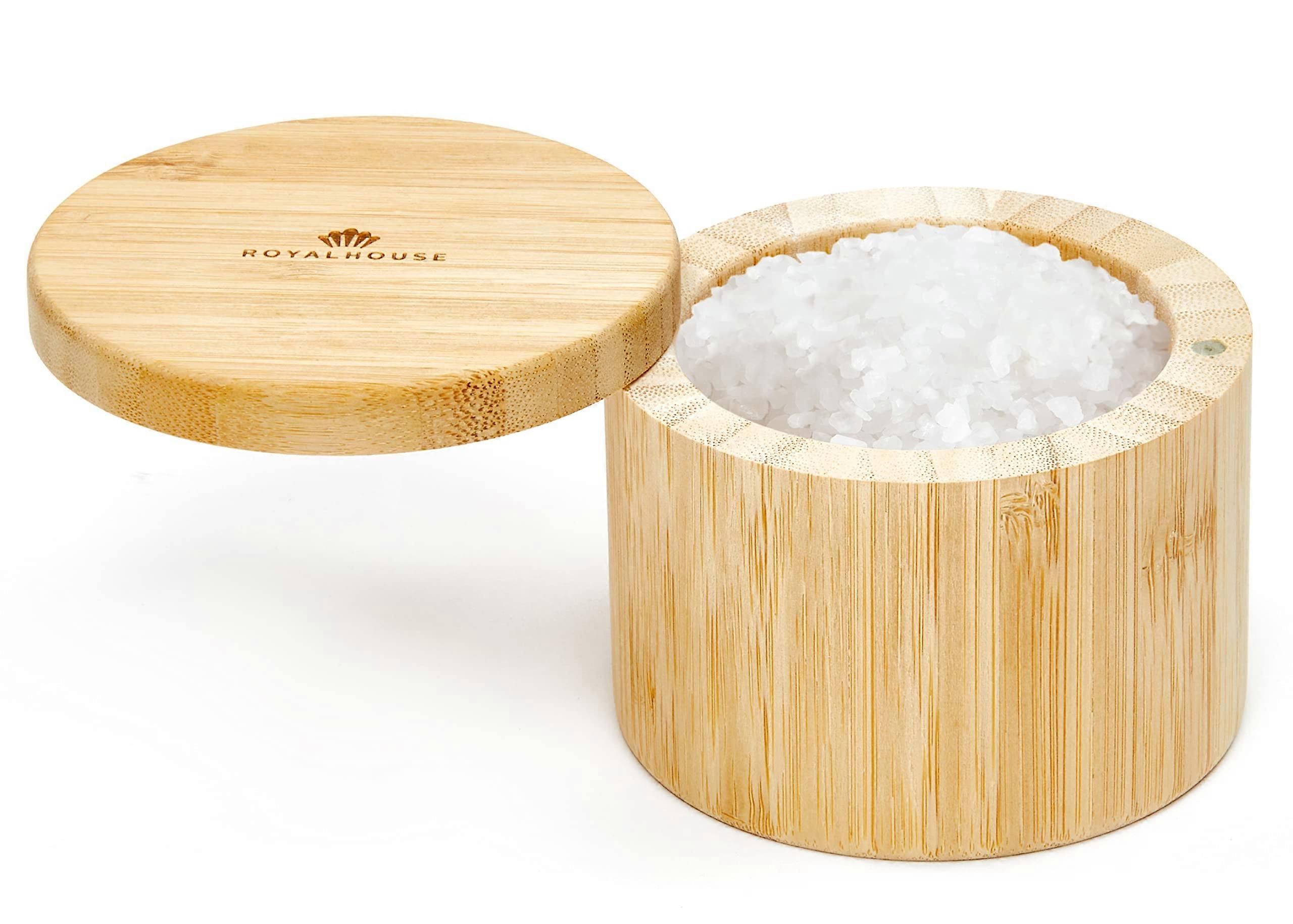 Bamboo Salt Box with Magnetic Swivel Lid, 6oz EcoFriendly Spice Container for Herbs and Pepper