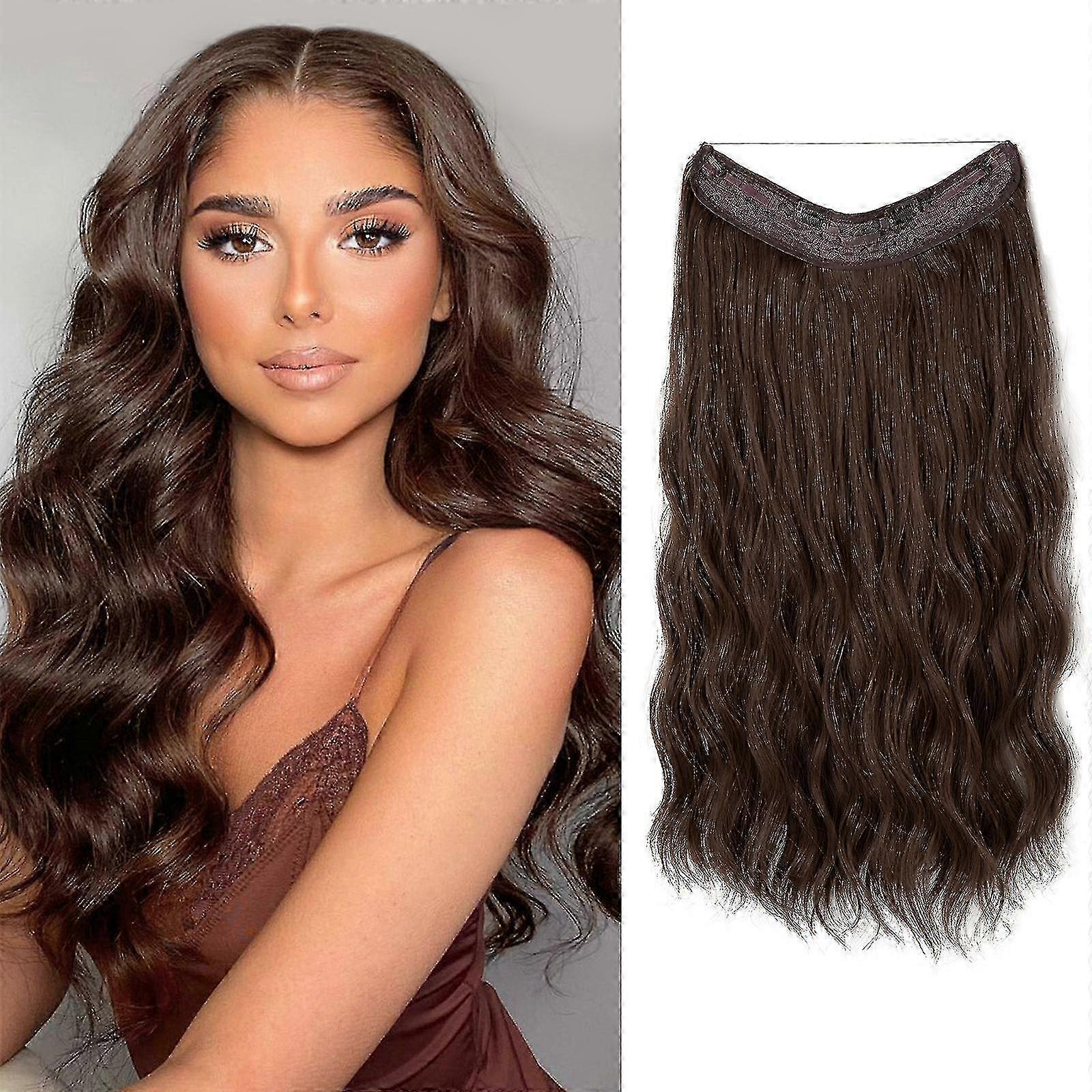 Adjustable Invisible Wire Hair Extensions for Halo Brand, Long Curly Synthetic