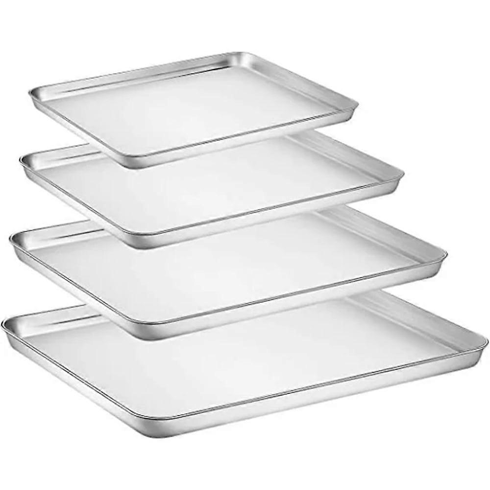 Sheet Pan Bakeware Set of 4, Heavy Duty Stainless Steel, Compatible with Toaster & Oven, Half Sheet, Non Toxic, Dishwasher Safe
