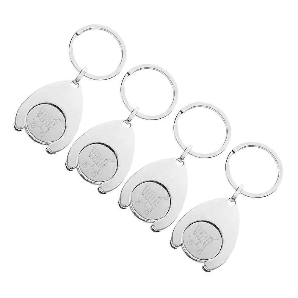 Metal Keyring Trolley Token Keychain for Hanging Keys 4Pcs Silver