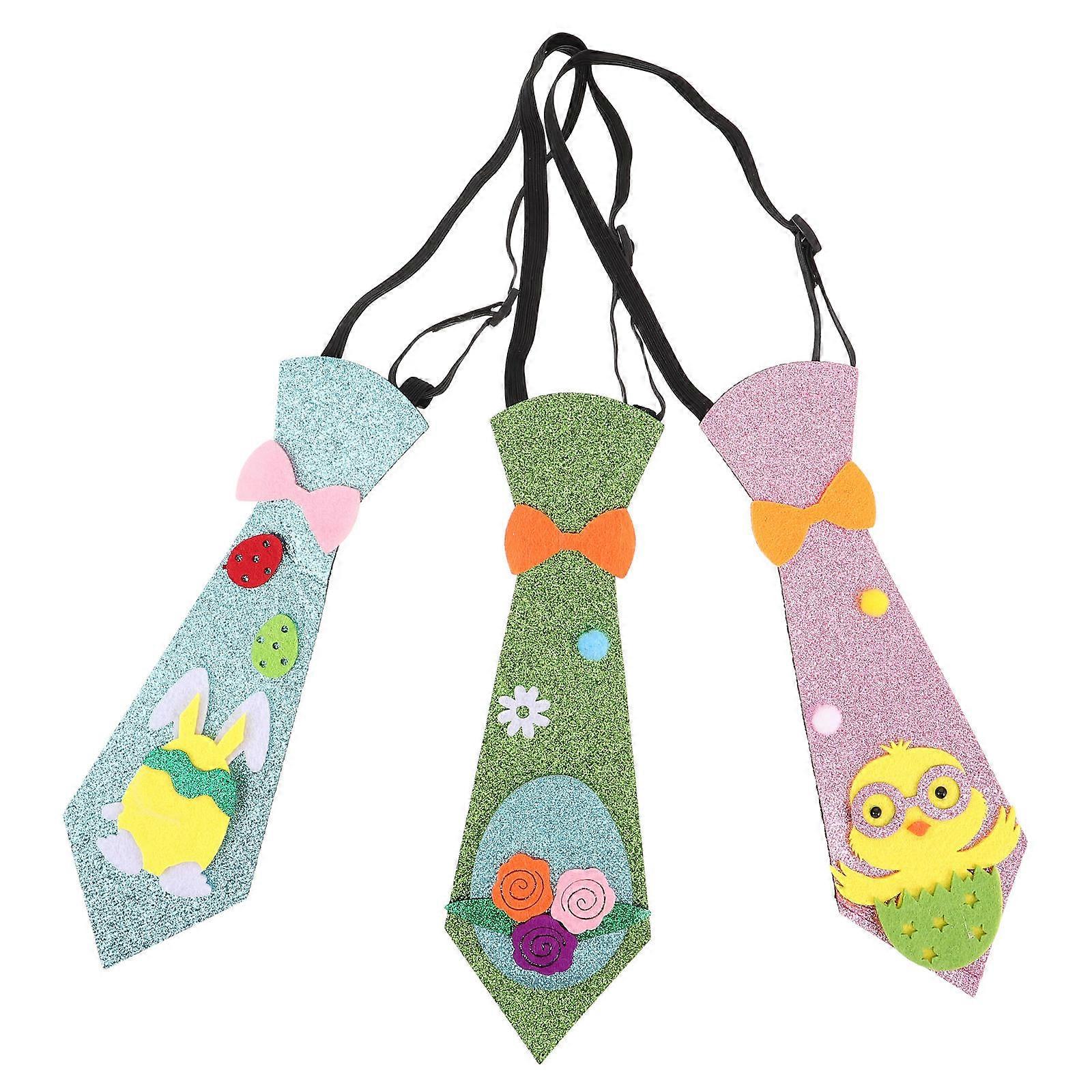 Assorted Color Easter Tie Pre-Tied Bow Tie with Bunny Design 3Pcs