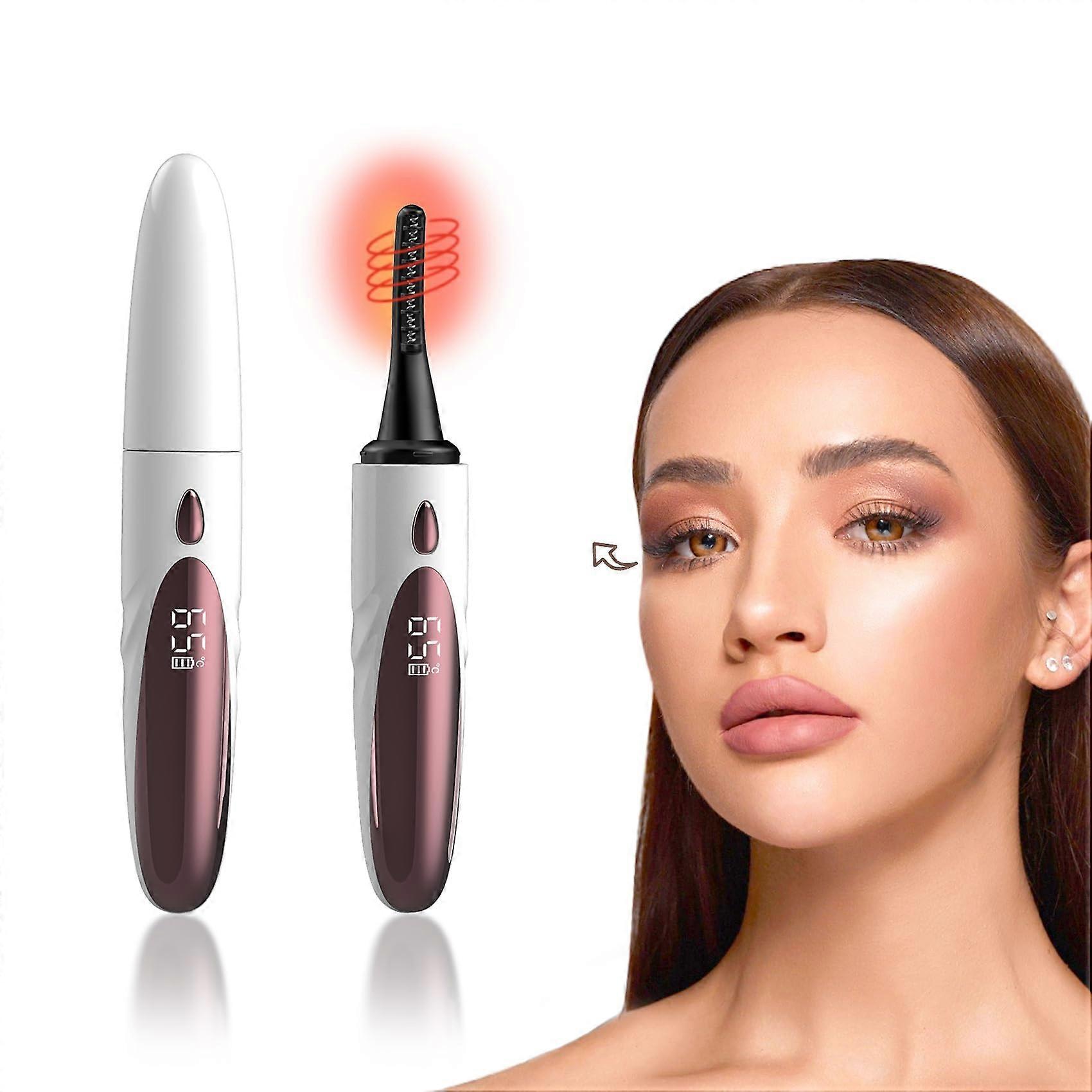 Heated Eyelash Curler with 4 Temp Modes, Fast 10s Heating, LED Display, Rechargeable, White