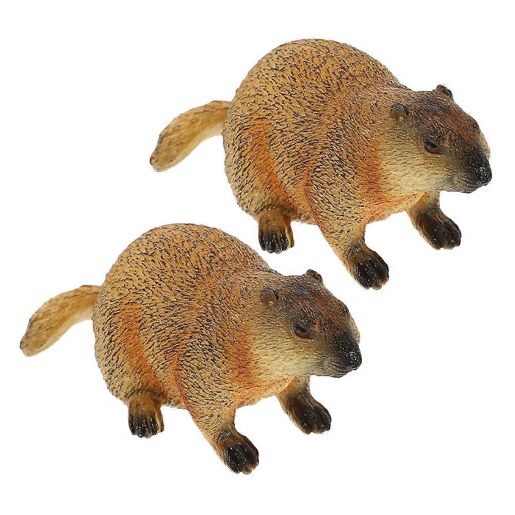 Simulation Groundhog Model for Decor 2Pcs Realistic Animal Figure Statue