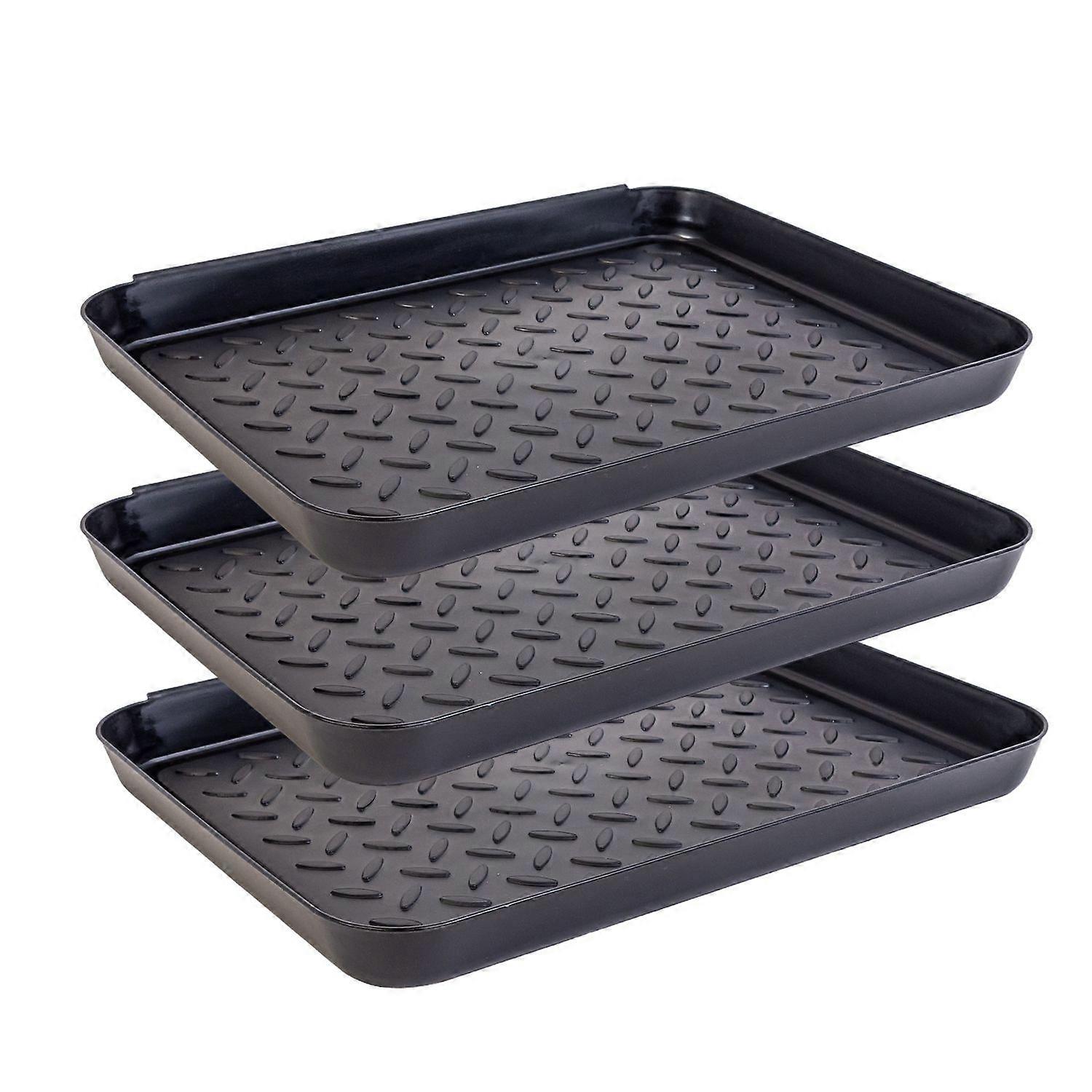 Ayakkabı rafı 3 parça siyah plastikten yapılmış - 35 x 27,5 x 3 cm - Ayakkabı damlama tepsisi Ayakkabı paspası Yükseltilmiş kenarlı ayakkabı tepsisi