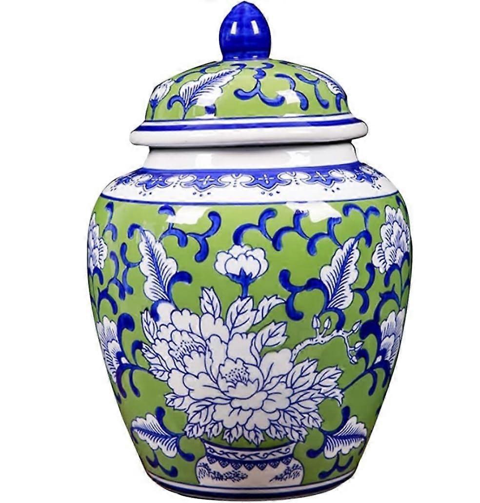 Green Ceramic Ginger Jar with Lid for Elegant Home Décor and Multifunctional Storage