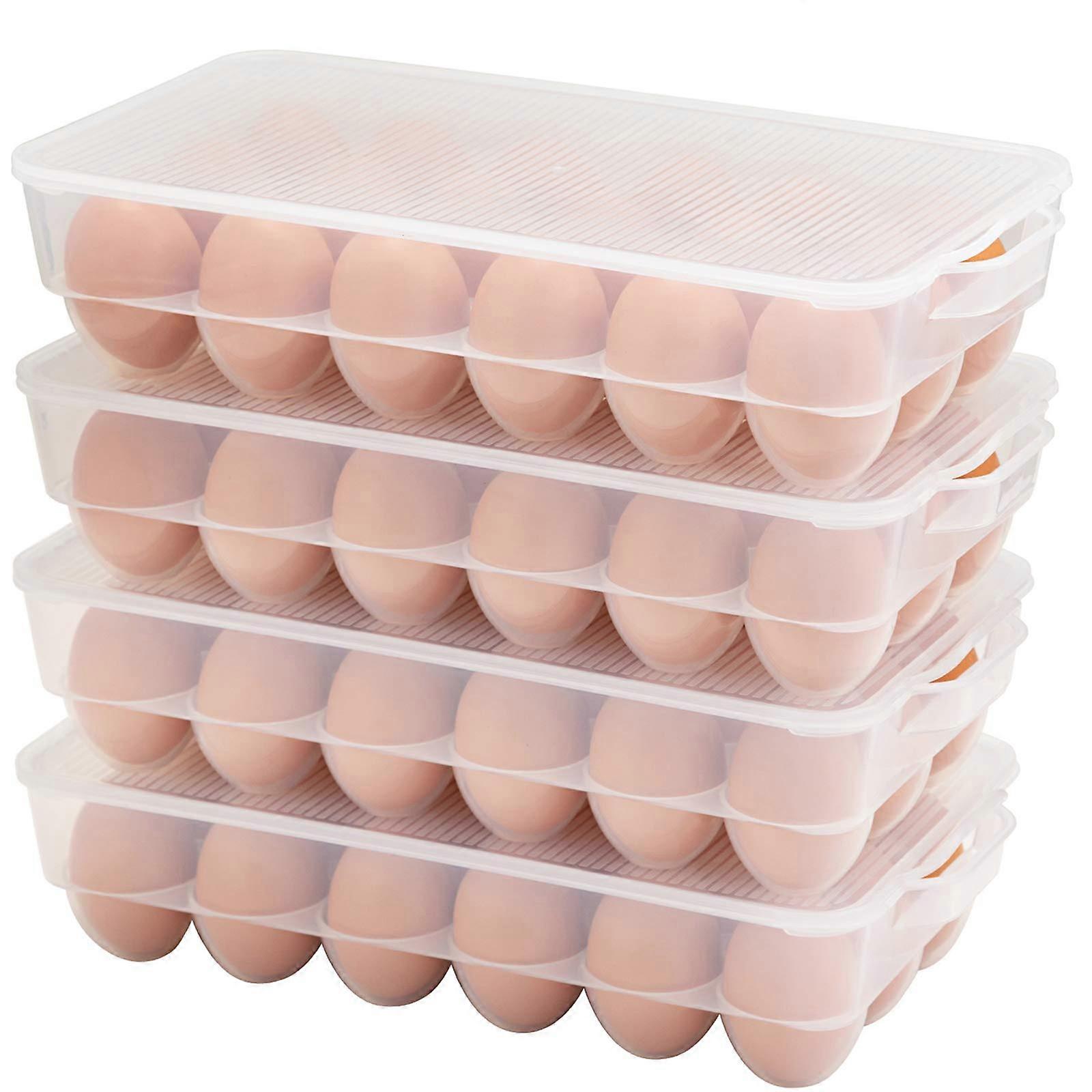 Covered Egg Holder for Refrigerator, Plastic 18 Egg Storage Container, Large Capacity Pack of 4