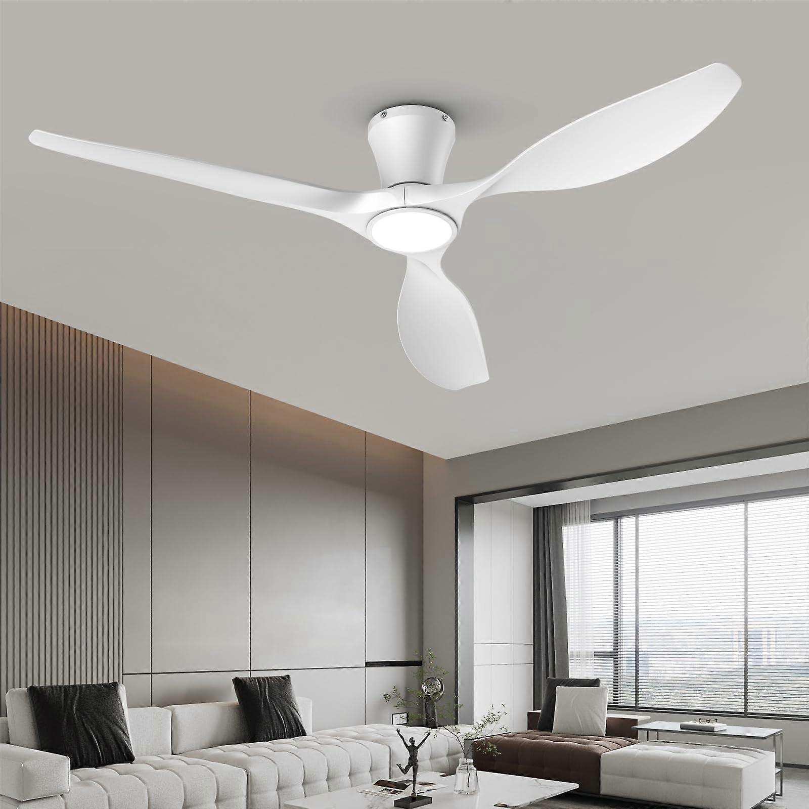 52 Inch White Ceiling Fan with Dimmable LED Light, Remote Control, Reversible DC Motor, Low Profile