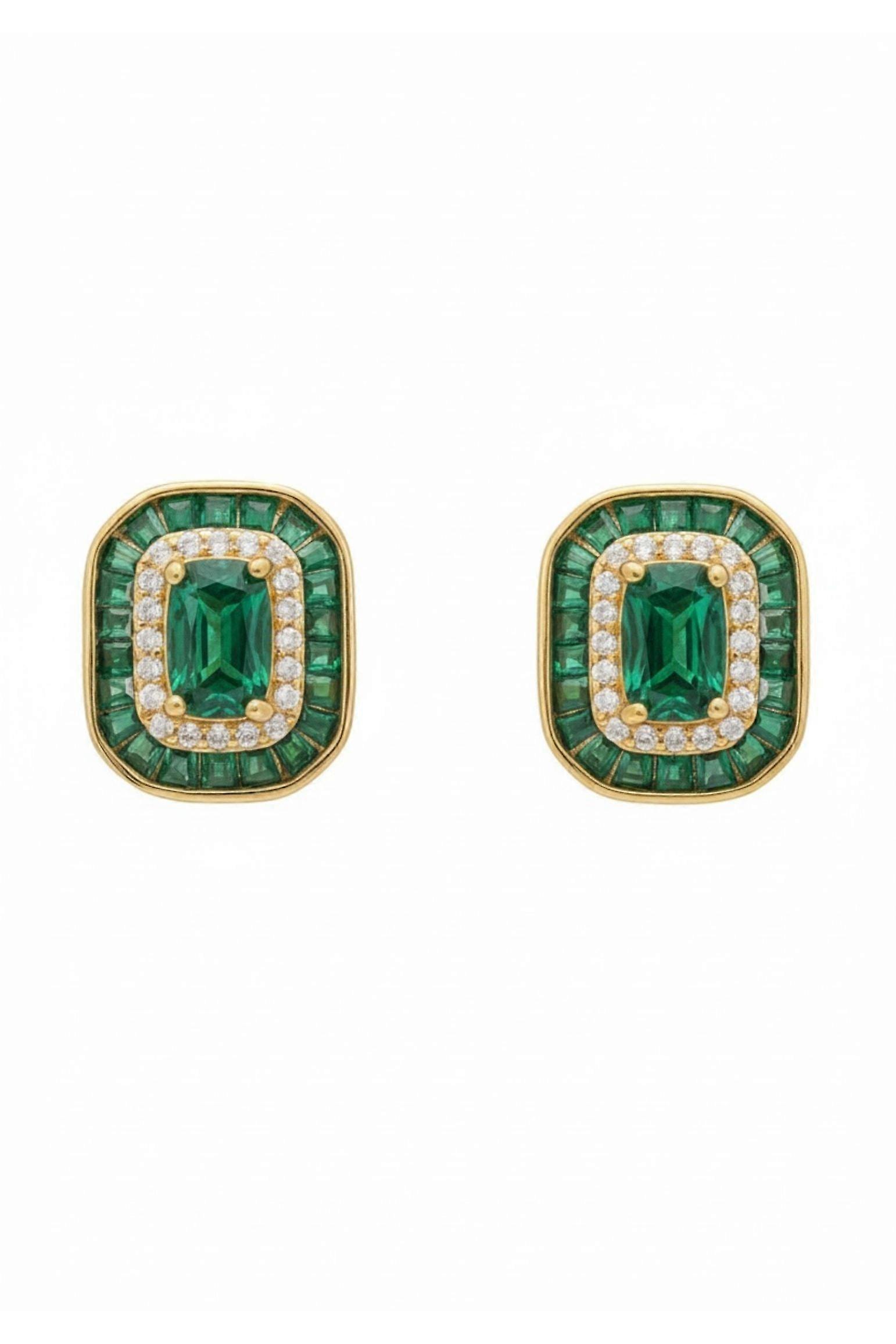 Great Gatsby Stud Earrings Emerald Gold