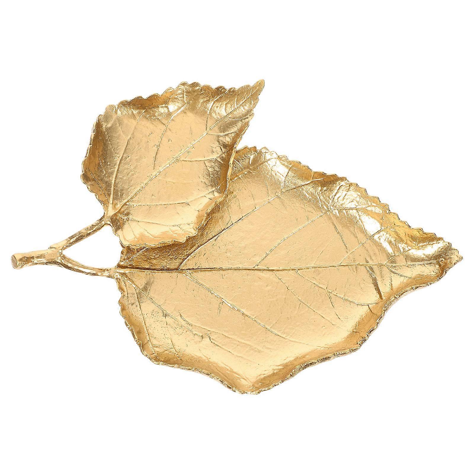 Trinket Dish Leaf Shaped Double Layer Tray for Storage Use Golden