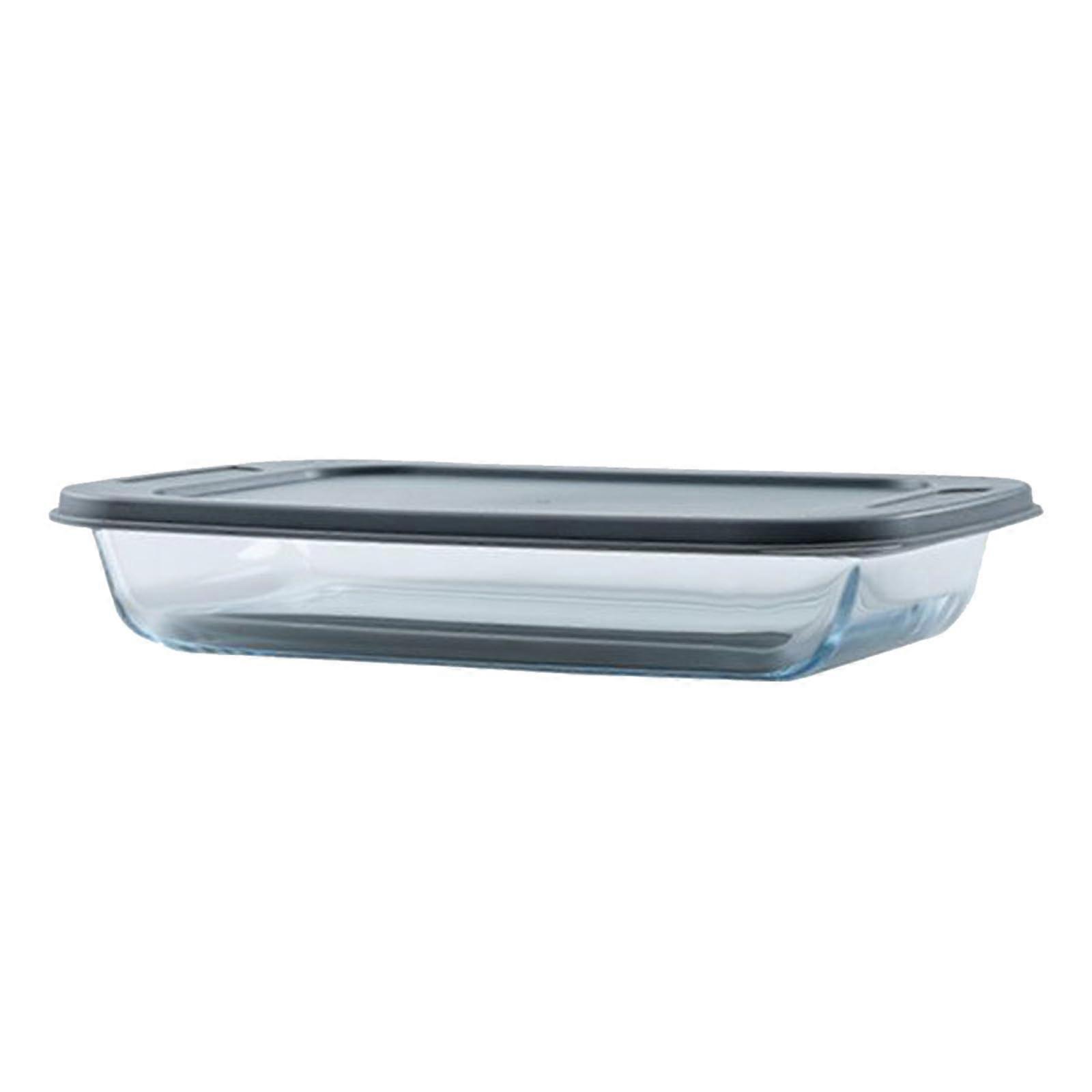 7.4 x 12 Inch Rectangular Glass Baking Dish with Gray Lid, Large Capacity Oven and Microwave Safe