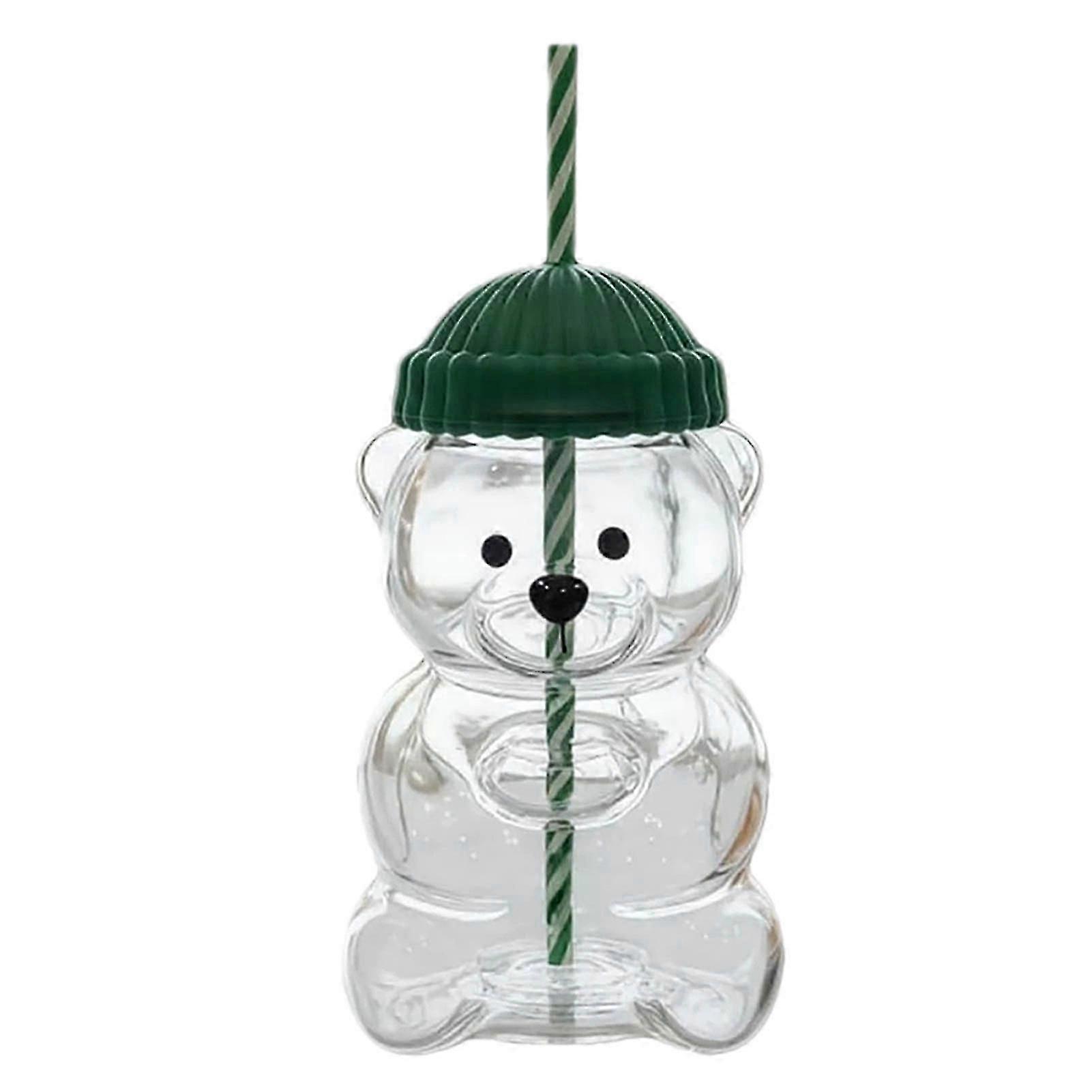 Bear-shaped straw cup, bear-shaped glass cup with lid, dishwasher safe.