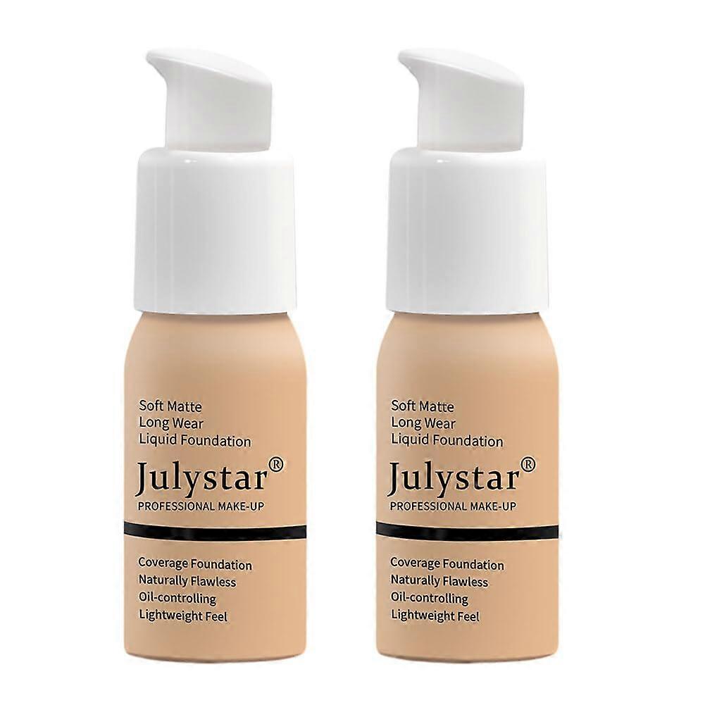 2Pcs Liquid Foundation Full Coverage Oil Control Matte Finish Long Lasting Water Resistant Type 8
