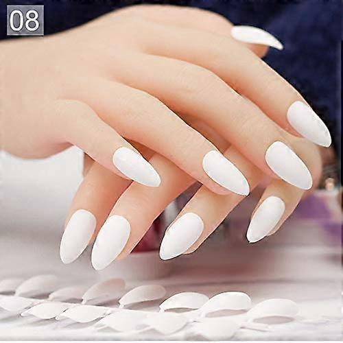 White Matte Almond Press On Nails 24PCS Stiletto False Nail Tips Full Coverage Manicure Set