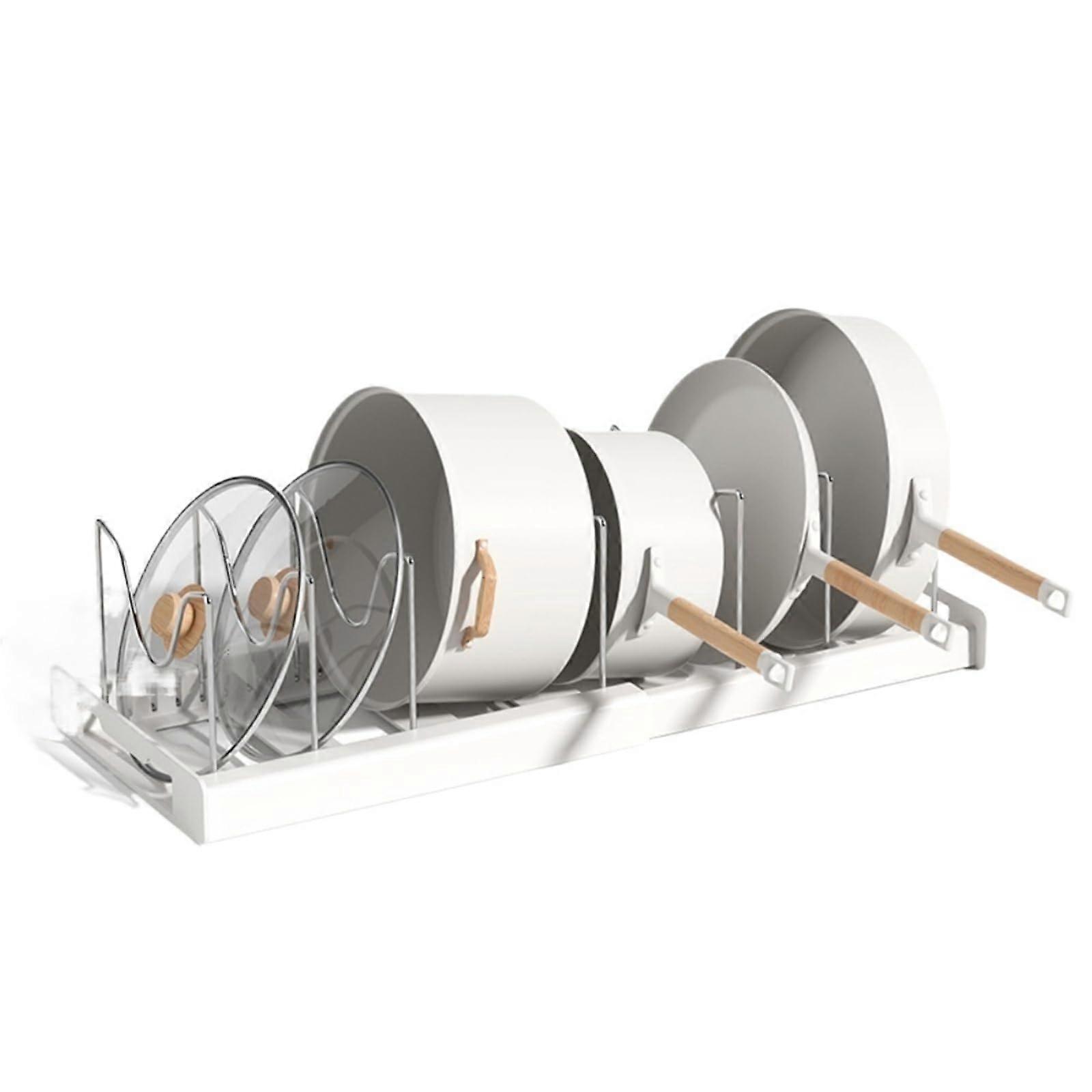 Expandable Cookware Rack with Adjustable Dividers for Pots and Pans, Durable Kitchen Cabinet Organizer