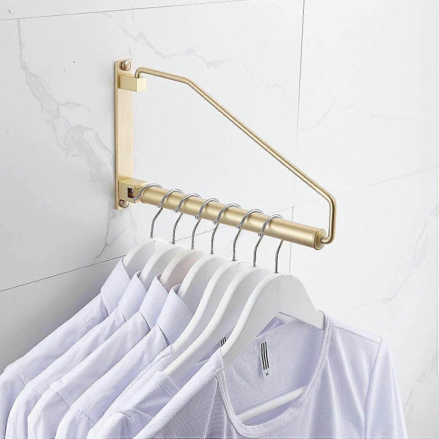 Wall Mounted Clothes Drying Rack with Foldable Gold Brushed Hanger for Space Saving Storage