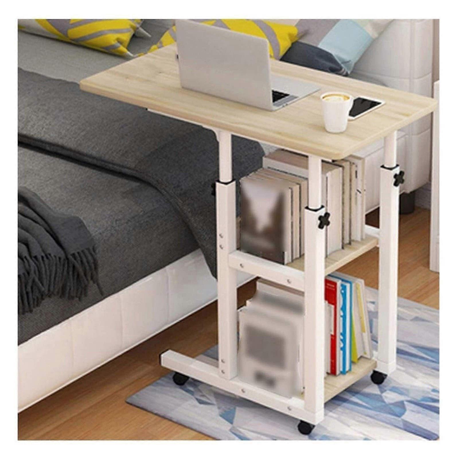 Mobile Sofa Side Table with Casters, Adjustable Laptop Tray Table on Wheels