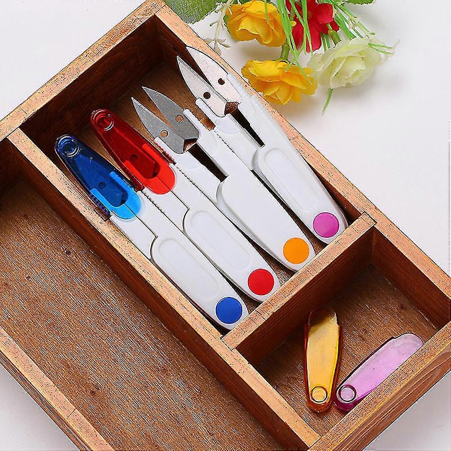 4pcs Sewing Scissors U-Type Thread Cutter Scissors with Protective Cover for Cross Stitch DIY