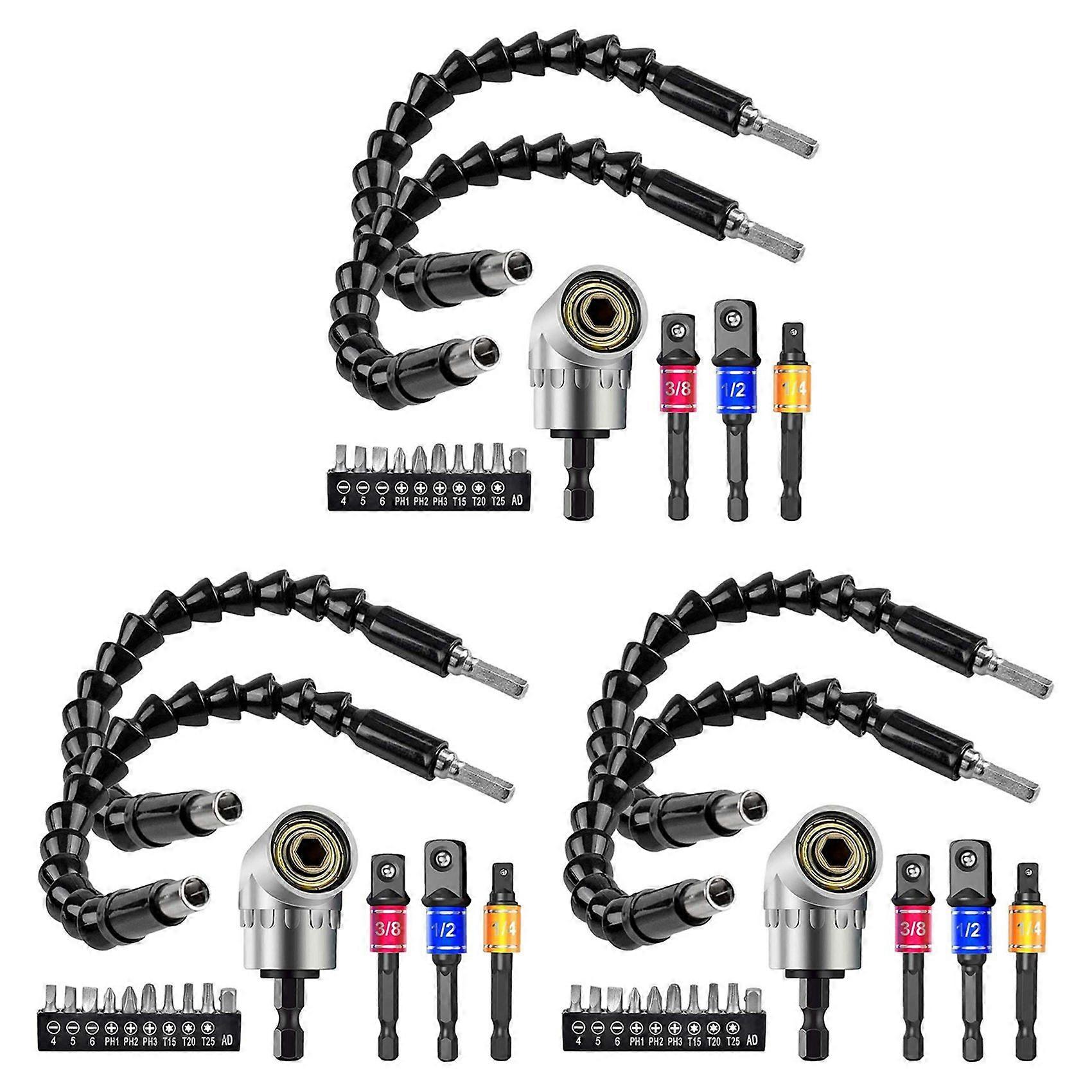 3 Set Flexible Drill Extension Hex Shank Drill Nut Driver Bit Set, 9Pcs Universal Socket Adapter Set, Screwdriver Bit