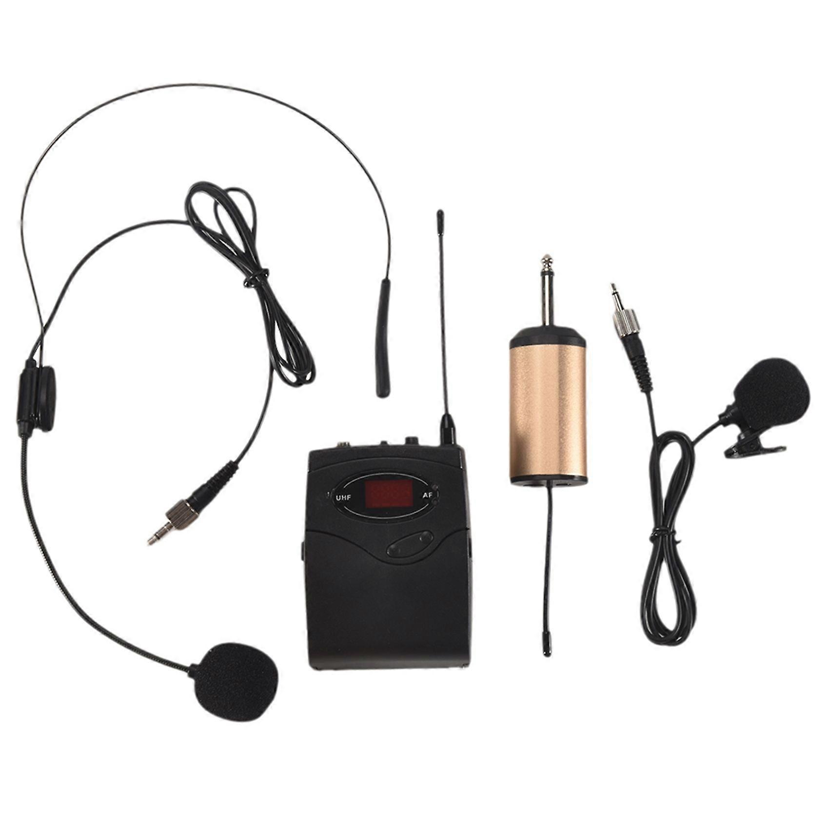 Wireless Microphone System,Wireless Microphone Set With Headset & Lavalier Lapel Mics Beltpack Transmitter Receiver
