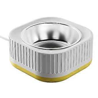 Opvarmet kæledyrsskål, aftagelig frostsikker vandskål til hunde og katte udendørs, termostatstyring, anti-tyggesnor, gul – 15,8x7,5 cm