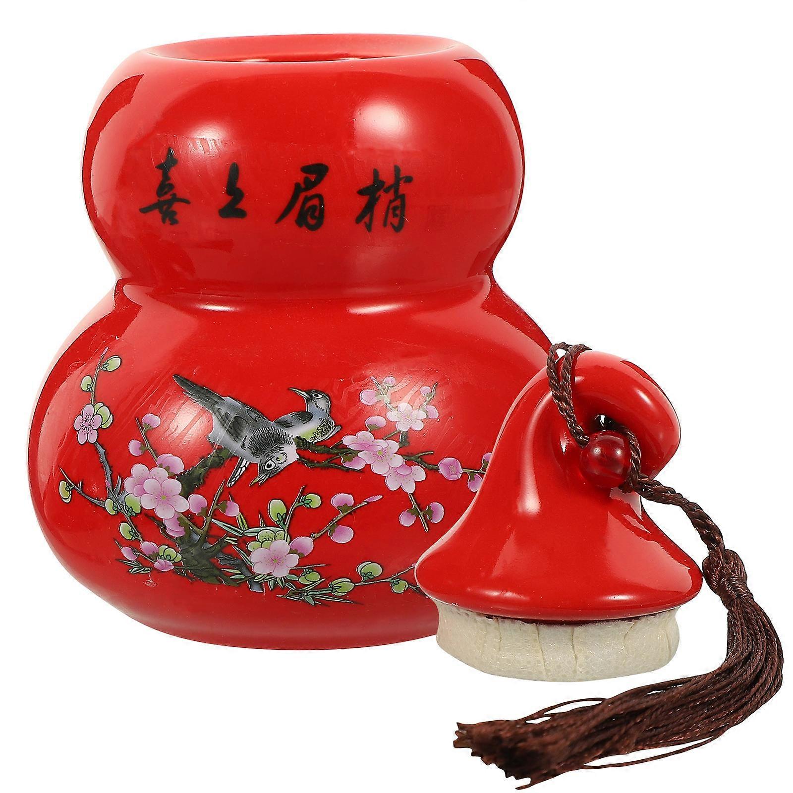 Household Ceramic Tea Jar for Storage Red Decorative Container