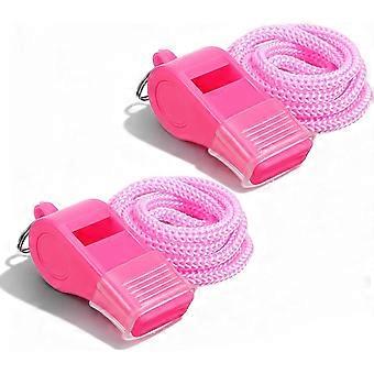 2Pcs Pink Sports Whistle, High-Loud Plastic Coach Teacher Whistle with Lanyard Mouthpiece for Sports Events, Outdoor Rescue, Party Fun, Safety Signal