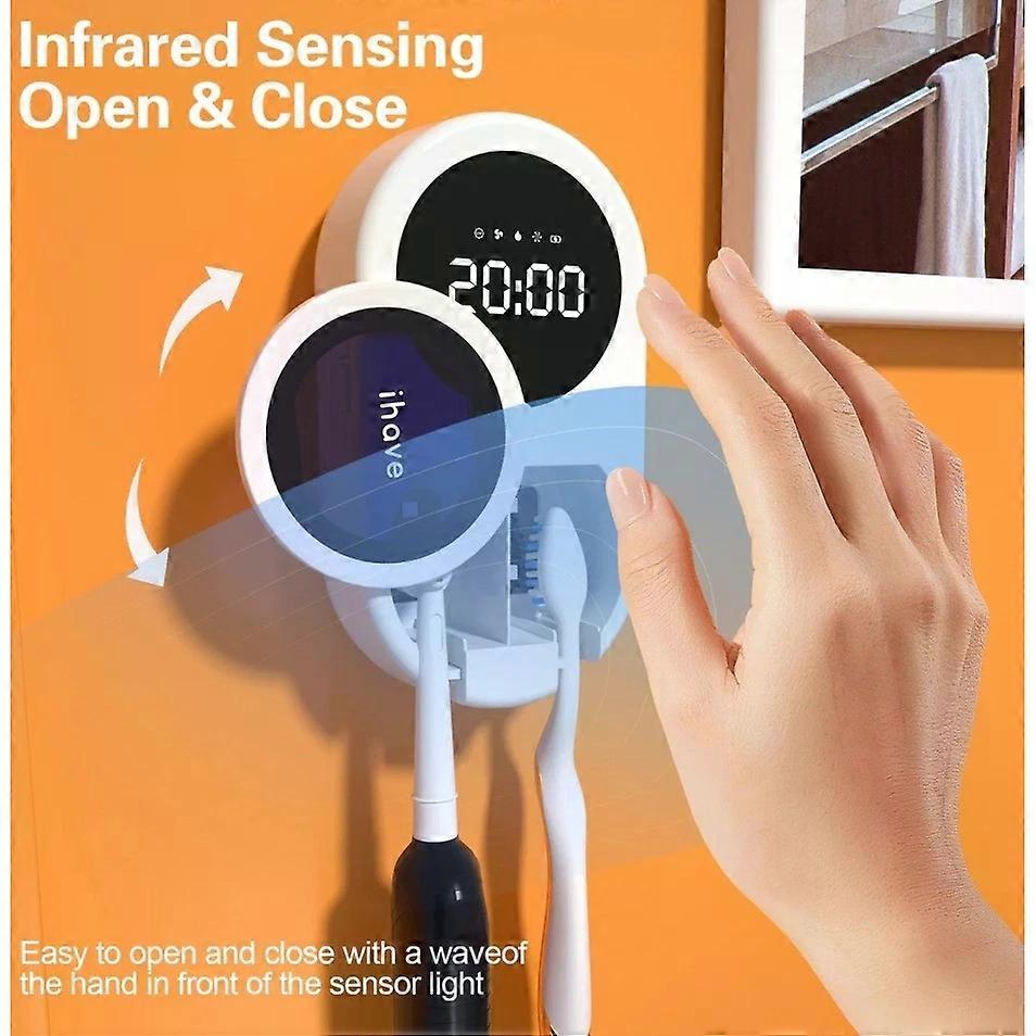 Smart Toothbrush Holder Wall Mounted Automatic Sensor Cover Digital Clock
