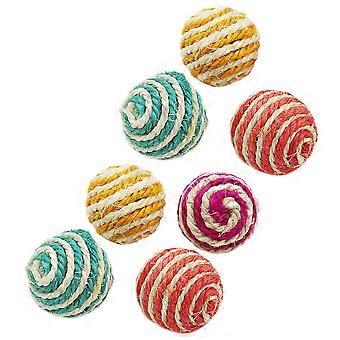 7pcs katt tau baller bite-resistent katt scratcher ball lyd ball tilfeldig farge