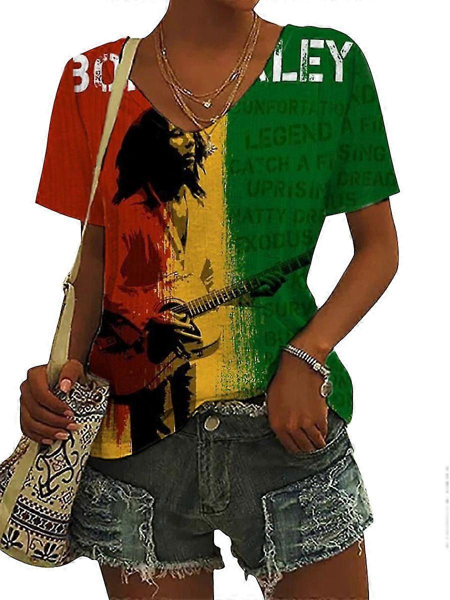 Damen Retro Reggae Print Kurzarm-Top