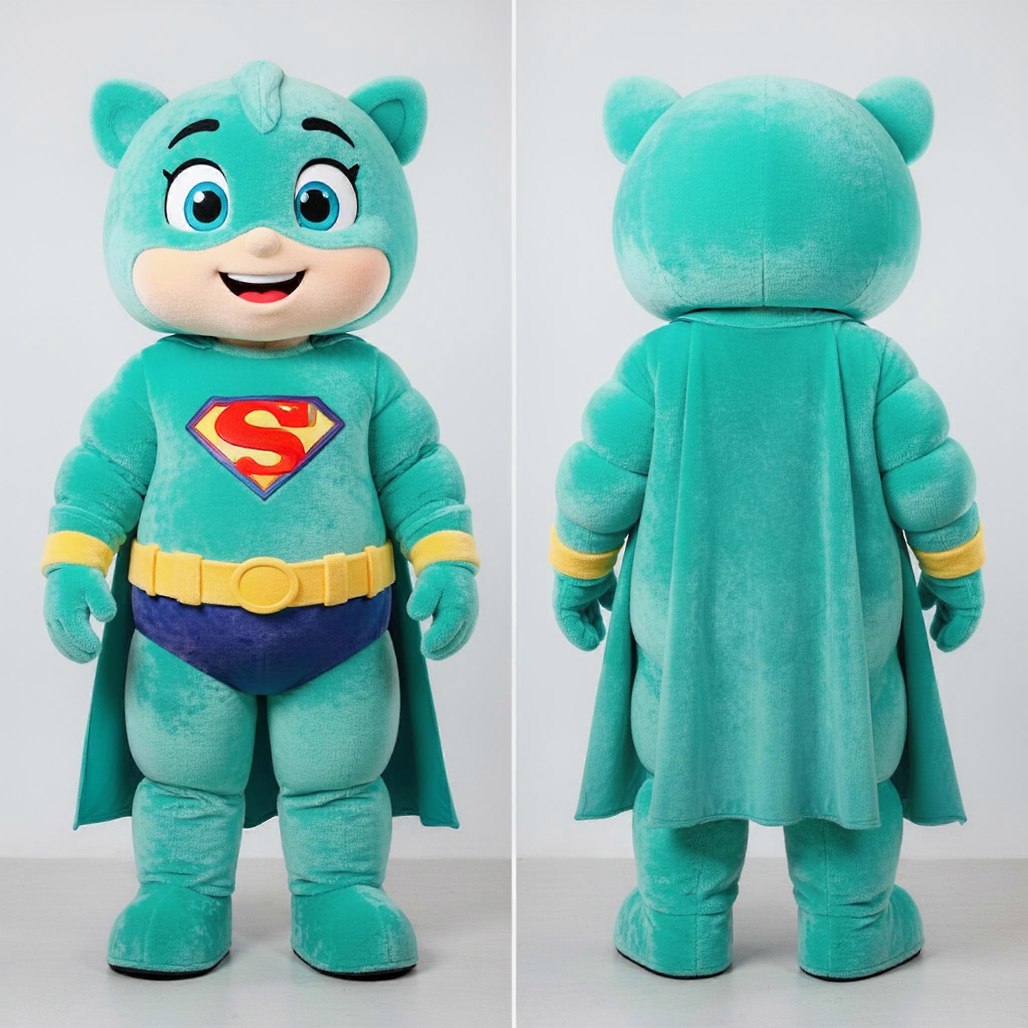 MASTICOT Turquoise Broad Shouldered Superhero Mascot