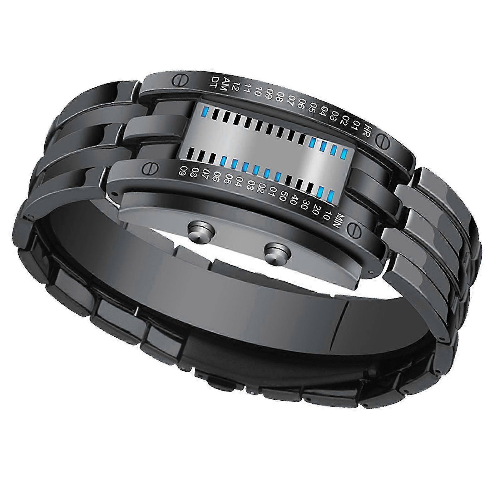Mens Binary Watch Blue Backlight LED Digital Quartz Black Large