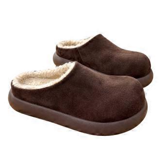 Winter Suede Platform Slippers - Fuzzy Fur Lined Indoor House Shoes