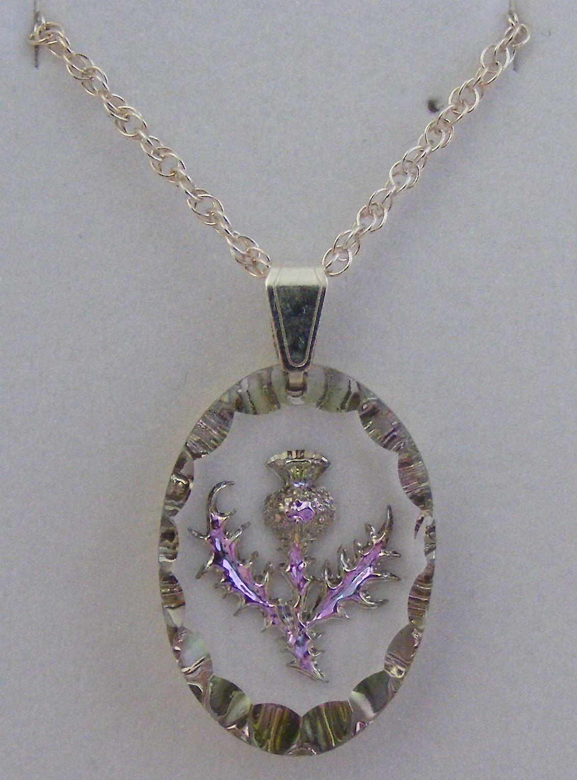 Heather Medium Oval Thistle Crystal Pendant Necklace