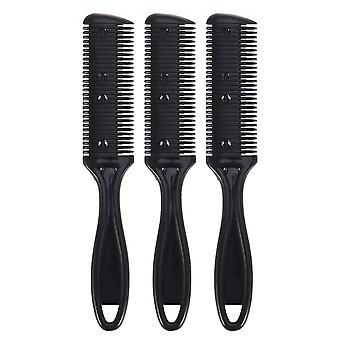 Haar dünner Kamm 3 Stück Haarschneider Kamm Rasierer mit Kamm Haarschere Schere Doppelkantige Rasierklingen (schwarz)
